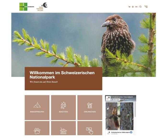 Die Panoramabilder auf der neuen Website sollen Lust machen auf mehr Nationalpark. Das Menü oben rechts bietet eine Übersicht der Inhalte.