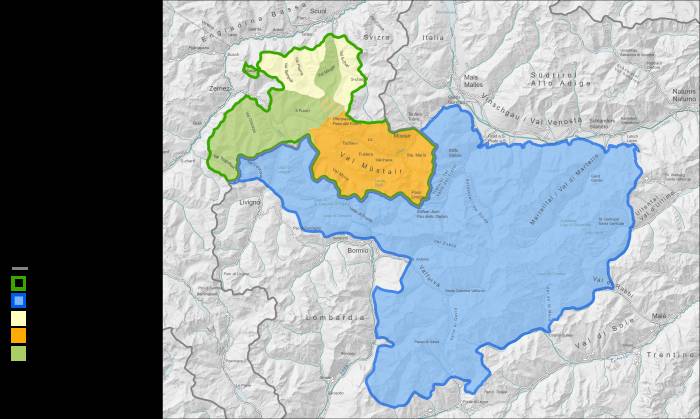 Übersichtskarte der beteiligten Schutzgebiete am Projekt MAP-Rezia.